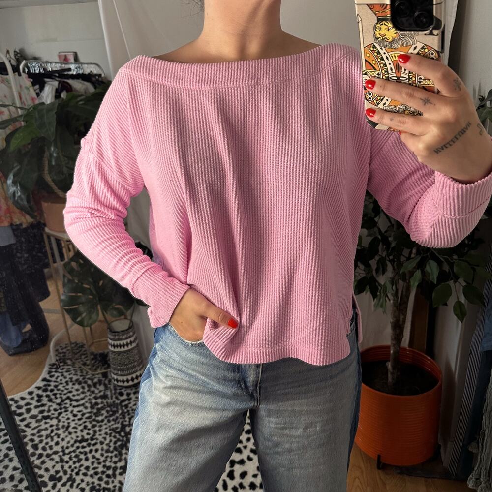 Daily Practice by Anthropologie Big Sky Boatneck Pullover Pink Size Small